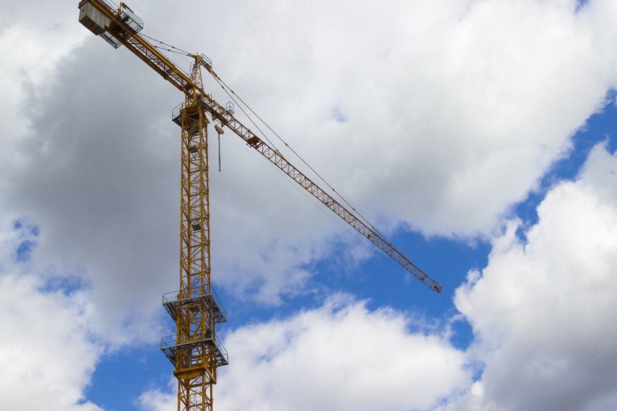 Crane in the clouds